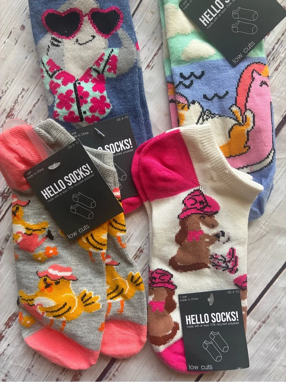 Target Brand Hello Socks! Bundle of 4 Girl’s Shoe Size 4-10 Cool Designs